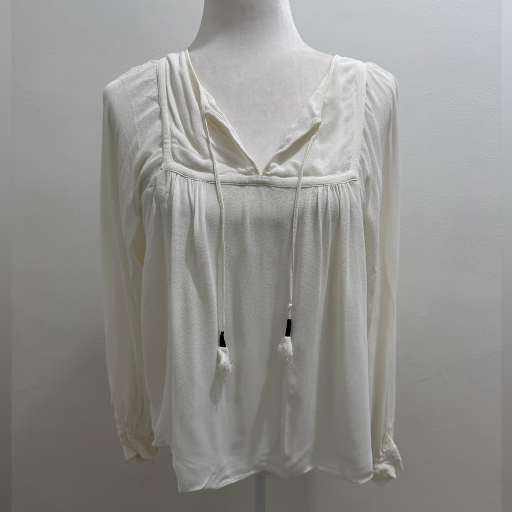 Akiabara Lightweight Cream Peasant Blouse with Tassel Tie EUC size L